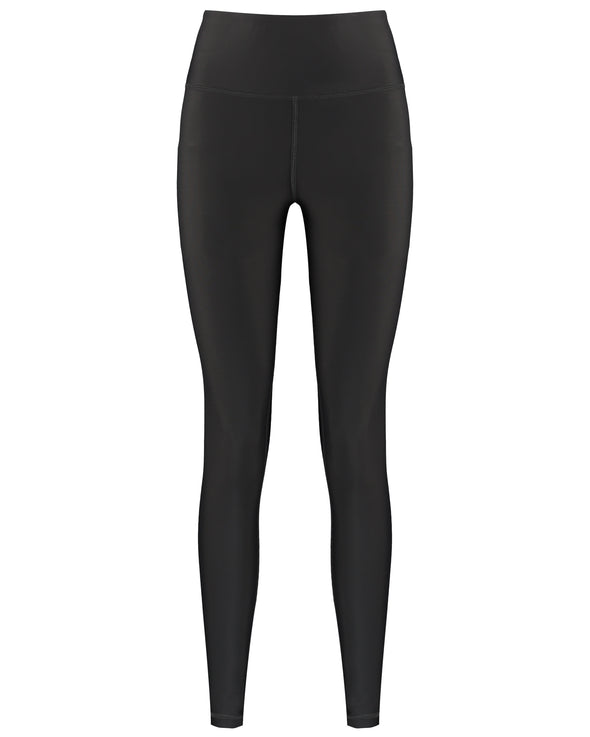 Dart grey sustainable leggings for multi fitness activities. Luxury activewear for women made with ECONYL® regenerated yarn. Ladies dark grey activewear. product image.