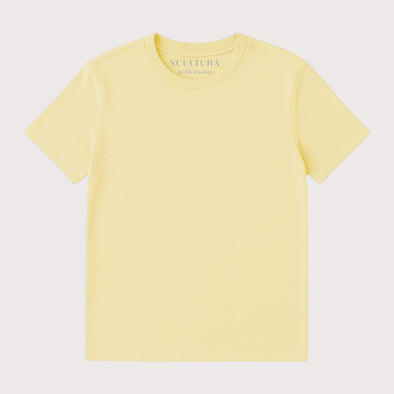 Women's Butter yellow T-shirt in soft 100% organic cotton with flattering classic fit. Vegan friendly ladies clothing.