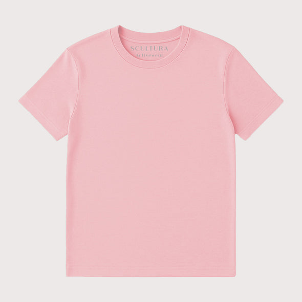 Powder Pink Ladies organic cotton T-shirt.  Classic fit with a mid-light feel