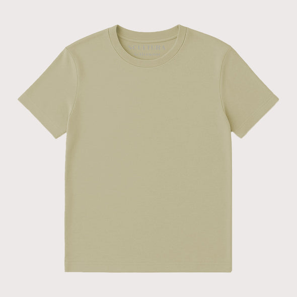 Sage green classic fit women's tee in eco friendly organic cotton, soft and breathable