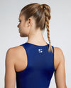  Debutto sustainable activewear crop in night (dark blue) back view