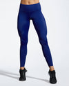 Blue Leggings made with sustainable fabric created with recovered fishing nets. Full length gym leggings in blue. Sustainable activewear thats made to last in the UK.