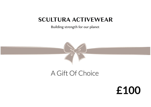 Sustainable Gifts. Scultura Gift Cards for Friends and family. Image showing value of £100