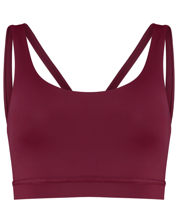 True berry sustainable sports bra. Product view. 