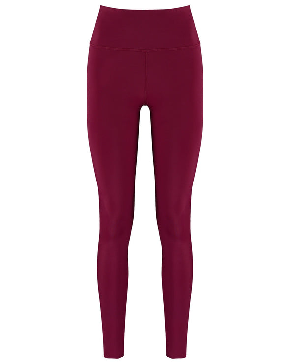 True berry burgundy sustainable gym leggings. Product image. 