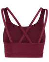 True berry sustainable gym bra. Product back view.