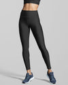 Women's gym leggings pebble grey. Sustainable multi fitness activewear leggings in dark grey. Fabric created with ECONYL® regenerated yarn. Sports leggings in grey. 